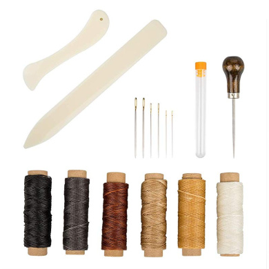 SUPVOX Sewing Supplies Waxed Linen Thread Bookbinding Tools Set Bone Folder Creaser Wood Handle Awl Large-eye Needles for Handmade Books Bookbinding 11Pieces