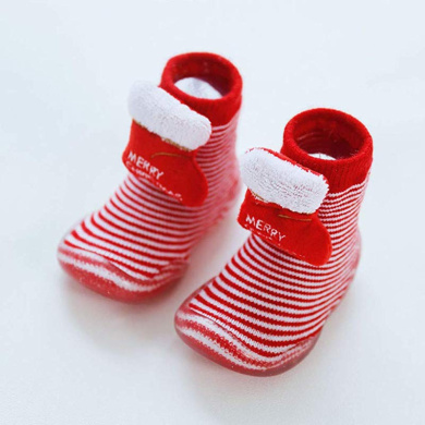Pink KINDOYO Kids Cute Warm Cotton Toddler Anti-slip Socks Winter Baby Girls Boys Solid Color Wave Point Shoes Boots Slipper